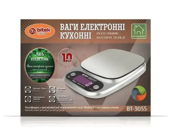 Кухонные весы для продуктов электронные BITEK BT-3055 до 10 кг з LCD дисплеем точные бытовые весы для кухни Серый | Зображення 3