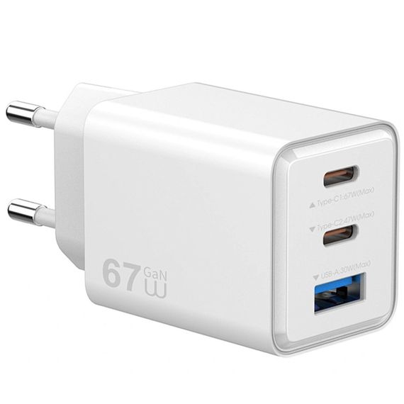СЗУ WIWU G026 Cube PD67W+QC3.0 GaN (1USB-A/2C) White | Зображення 1