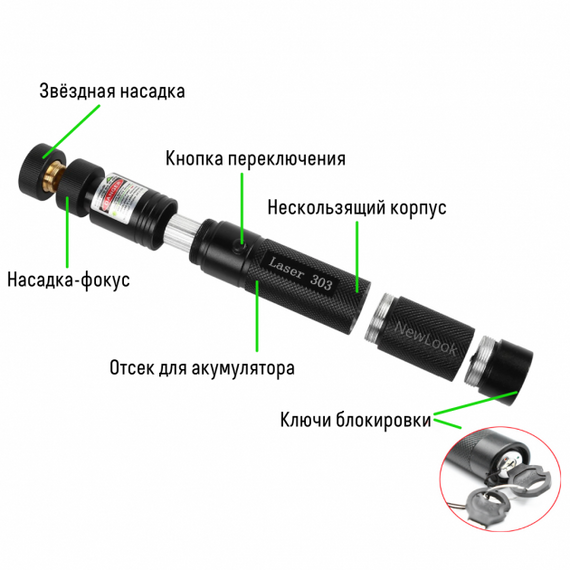 Лазерна вказівка ​​високої потужності Laser pointer YL-303 ∙ Потужний зелений лазер – промінь з акумулятором | Зображення 3