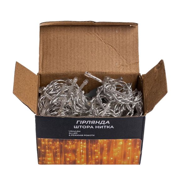 Новорічна гірлянда штора 1,5х1,5 м 64 LED кімнатна гірлянда білий провід Жовте світло ZWM1564LEDY | Зображення 3