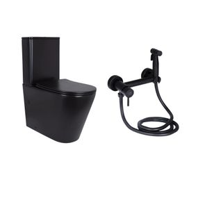Комплект 2 в 1: напольный унитаз Qtap Scorpio Matt Black QT14226088AMB + набор гигиенического душа Lidz Aria Black