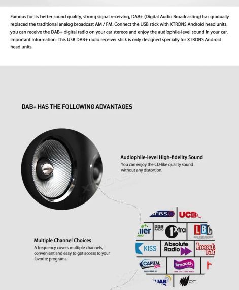 Цифровий радіотюнер приймач DAB + XTRONS USBDAB01 USB 2.0 тільки для XTRONS Android 5.1 6.0 7.1 і 8.0 | Зображення 6