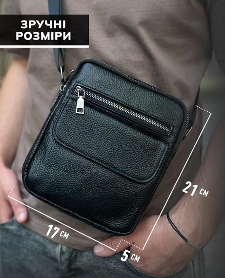 Шкіряна чоловіча сумка через плече чорна Tiding Bag 4134A | Зображення 2