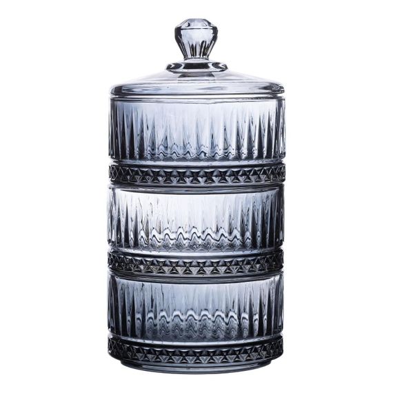 Цукерниця трирівнева скляна з кришкою Ø 10 см Сіра HP-YH-76