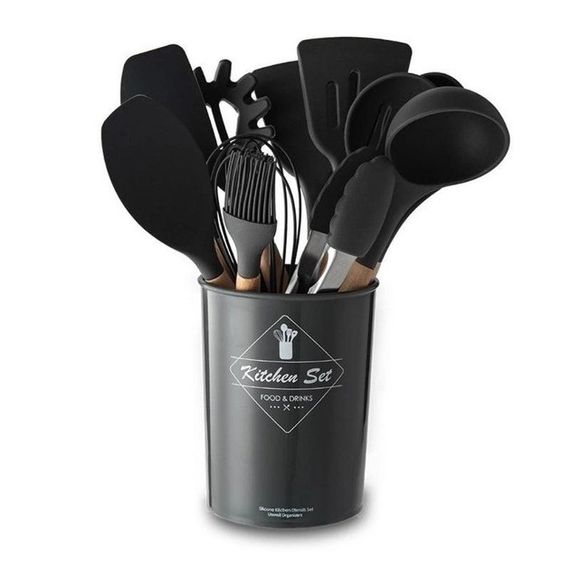 Дерев'яний кухонний набір з 12 предметів, силіконові приладдя для кухні Kitchen Set   знижка | Зображення 2