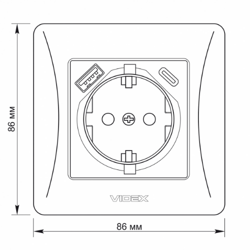 BINERA чорний графіт Розетка внутрішня +USB+Type-C із заземленням Videx | Зображення 3
