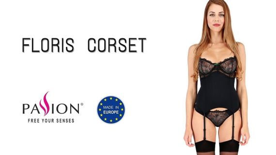 Корсет з пажами для панчох Passion Exclusive FLORIS CORSET Чорний 2XL/3XL | Зображення 4