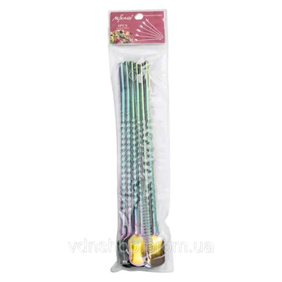 Набір багаторазових ложок-трубочок 6 шт для напоїв 22 см зі щіткою для миття з нержавіючої сталі Хамелеон HP-20-21 | Зображення 4