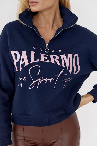 Утепленный свитшот с молнией на горловине и надписью Palermo - темно-синий цвет, L (есть размеры) | Зображення 3