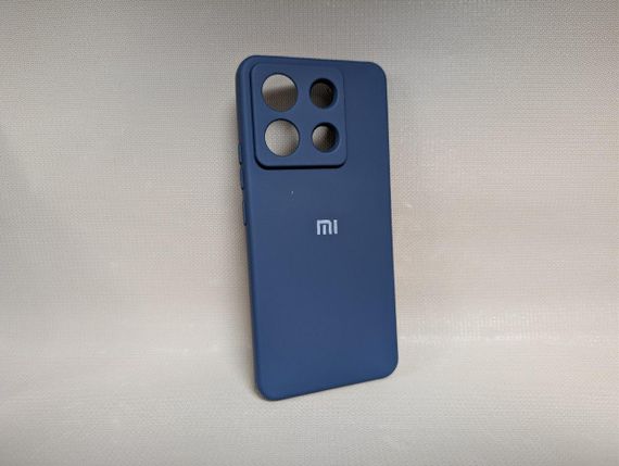 Чохол для Xiaomi Redmi Note 13 Pro 5G / Poco X6, силіконовий, матовий, синій, з логотипом (Уцінка, дефект – біла пляма)
