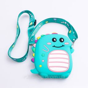 Дитяча силіконова сумка Динозавр 12×11×3 (см) через плече Бірюзовий HP-55-4GR