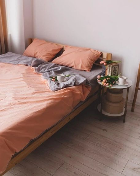Постільна білизна євро Dushka Home Варена бавовна 20510 200х220 см персикова з сірим | Зображення 2