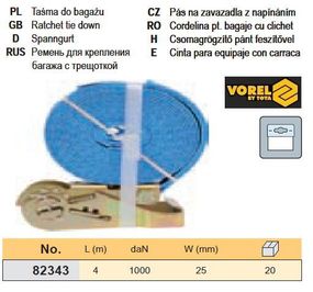 Ремінь ремінь кріплення багажу тріщатка 1000daN 25мм х 4м VOREL-82343