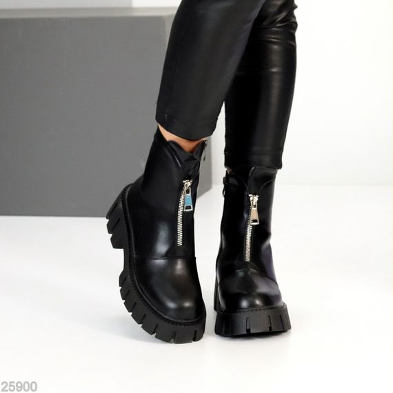 Чорні шкіряні черевики берці на блискавці на тракторній підошві | Зображення 9