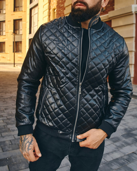 Кожанка Ромб чёрный S XL | Зображення 3