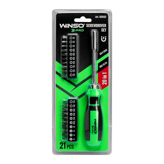 Викрутка з комплектом насадок Winso Pro 20шт CR-V 6150 HRC 51-54 920121