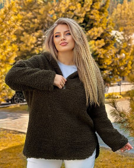 Жіноче худі колір хакі р.56/58 442140 | Зображення 3