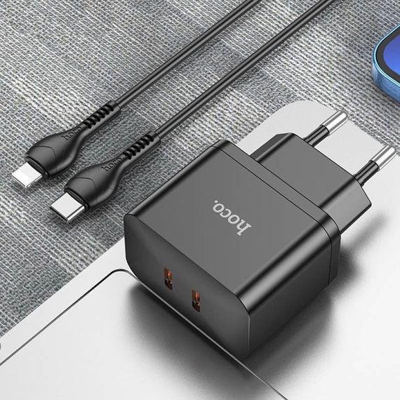 МЗП Hoco N29 PD35W (2USB-C) + кабель Type-C to Lightning Black | Зображення 3