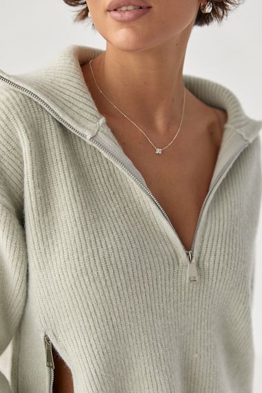 В'язана жіноча кофта з блискавками - м'ятний цвет, ONE SIZE (є розміри) | Зображення 3