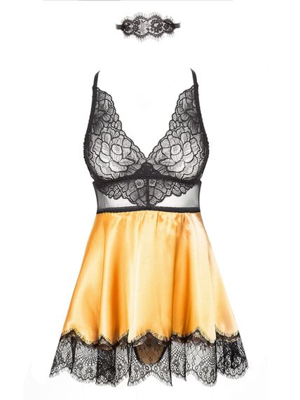 Сорочка с маской Beauty Night EVE CHEMISE mask, thong Золотистый S/M | Зображення 4
