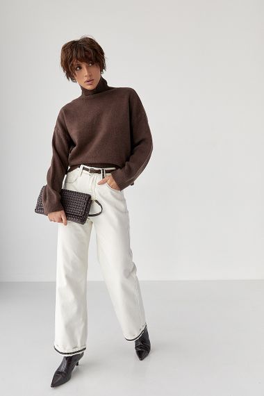 Теплий вільний гольф з розрізами внизу - коричневий цвет, ONE SIZE (є розміри) | Зображення 2