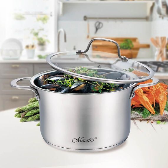 Каструля Maestro MR-3505-18, 1. 75 л, 18 см, з нержавіючої сталі з кришкою, для всіх типів плит | Зображення 1