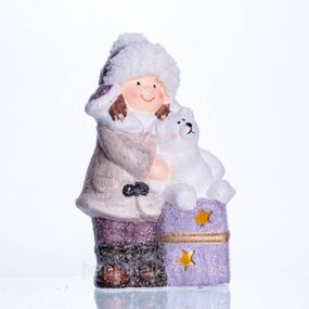 Новогодняя фигурка с подсветкой Девочка с медвежонком из фарфора 12×7×20 (см) CR-5-5