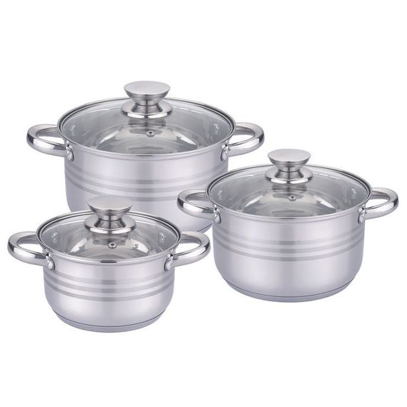 Набор Unique UN-5031 из нержавеющей стали, кастрюли с крышками 2,1л, 2,9л, 3,9л