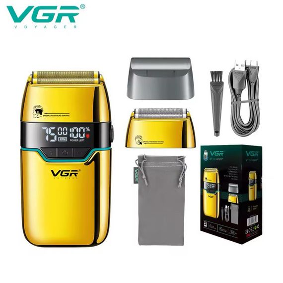 Електробритва Шейвер VGR V-350 чоловіча акумуляторна бритва для гоління з дисплеєм. AZ-208 Колір: золотий | Зображення 1