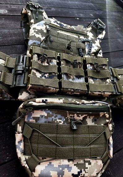 Плитоноска швидкого скидання з боковими карманами + 3 підсумків та напашник піксель | Зображення 3