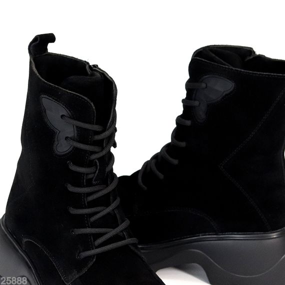 Черные зимние высокие ботинки натуральная замша доступная цена | Зображення 1