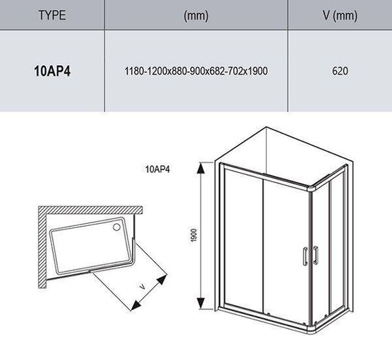 Душова кабіна Ravak 10AP4-120/90 Білий Transparent асиметрична | Зображення 4