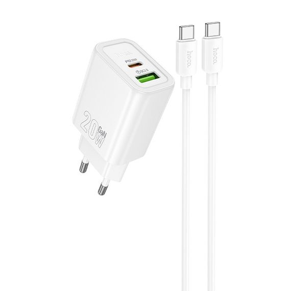МЗП Hoco N61 Gentle PD20W+QC3.0 (1USB-A/1C) + кабель Type-C to Type-C White