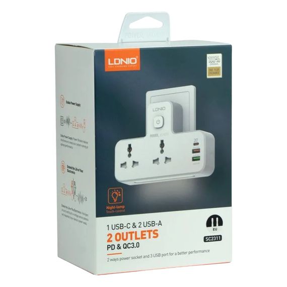 Переходник з нічником LDNIO SC2311 2 port/1PD/1 QC 3.0/1 USB/ 2 PSocket/ Led lamp (34394-01_336) | Зображення 2