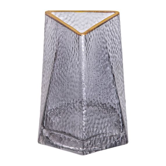 Стеклянная ваза для цветов, декоративная, треугольная, 15,5 см, серая с золотой окантовкой HP-1711