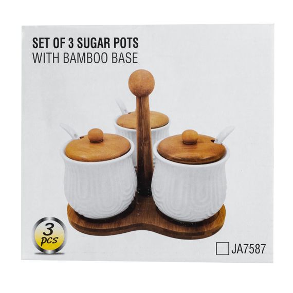 Набір банок для сипучих продуктів 3 шт по 200 мл, на бамбуковій підставці HP1201 | Зображення 4