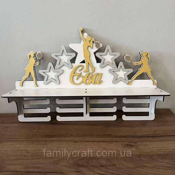 Медальница с полкой для кубков Деревянный держатель для медалей Органайзер для наград тенис | Зображення 7