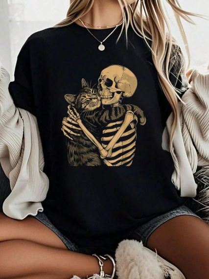 Футболка женская с принтом повседневная L Черная