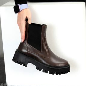 Крутые кожаные ботинки челси цвет Шоколад на тракторной подошве