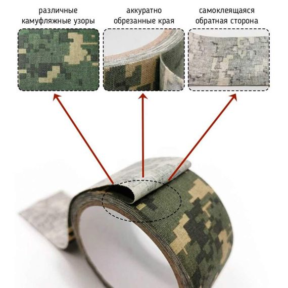 Камуфляжная лента для оружия Buvele 50 мм/10 м Лента для оружия обмотка на автомат Лента камуфляжная | Зображення 1