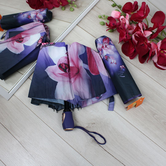 Парасолька жіноча напівавтомат з орхідеями Парасолька антивітер | Зображення 2