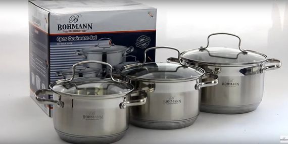 Набір каструль Bohmann BH-1903, 6 предметів нержавіюча сталь, для індукції
