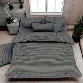 Постільна білизна Love You Бязь Gold Смужка Сіра/темно-сіра Двоспальна