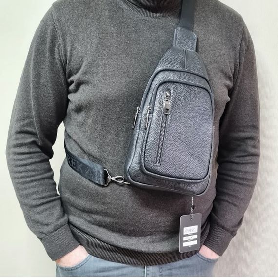 Сумка-слінг чоловіча чорна через плече з натуральної шкіри TIDING BAG 68223 | Зображення 7