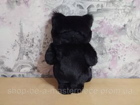 Плюшевая меховая игрушка черная кошка подарок для ребенка 30см 02848