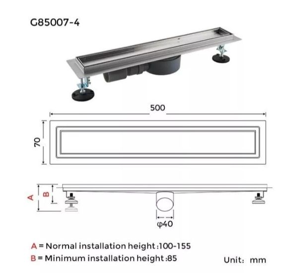 Душовий трап під плитку Gappo 70х500 мм, нержавіюча сталь G85007-4 | Зображення 8