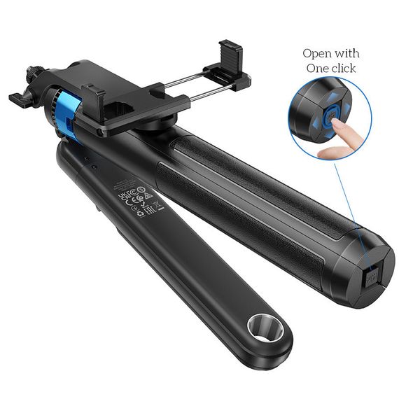 Монопод для селфі Hoco K22 Anti-shake з триногами + знімний BT пульт Black | Зображення 5