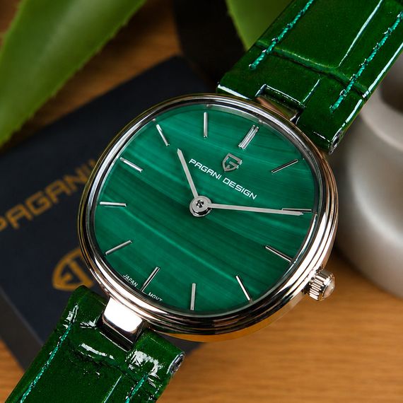 Жіночий годинник Pagani Design PD-1825 Silver-Green Leather зі шкіряним ремінцем та зеленим циферблатом | Зображення 2