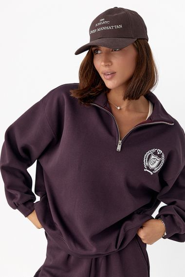 Бавовняний спортивний костюм із худі на блискавці - баклажан цвет, ONE SIZE (є розміри) | Зображення 2