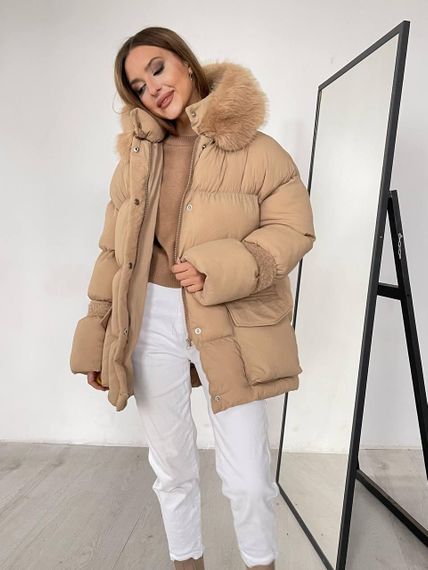 Пуховик с опушкой Cresh Puffer, карамель S-M | Зображення 5